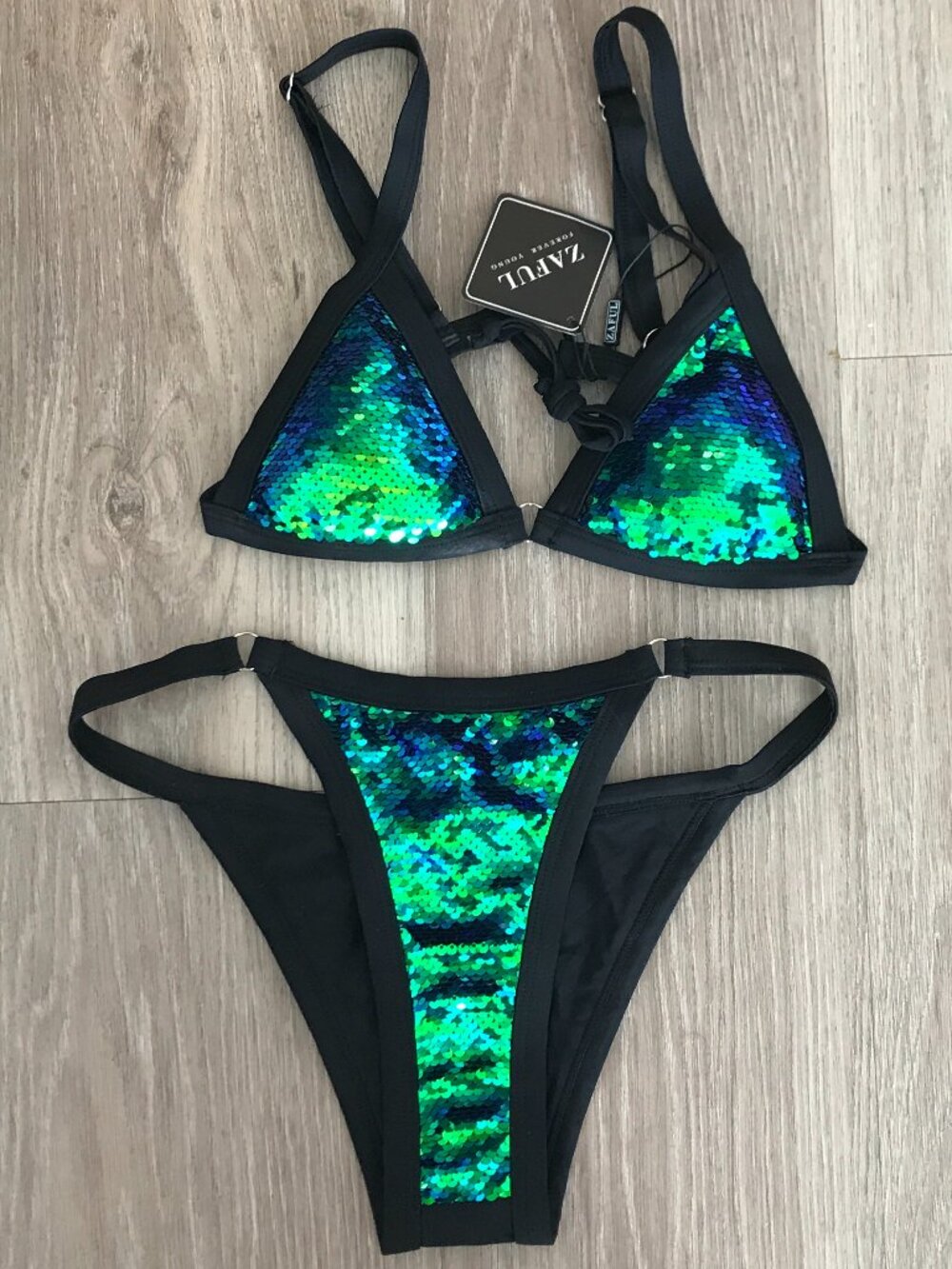 ✨ Zaful Sequin Bikini | Iridescent Blue Green | NWT | Mermaid Festival Vibes S 6